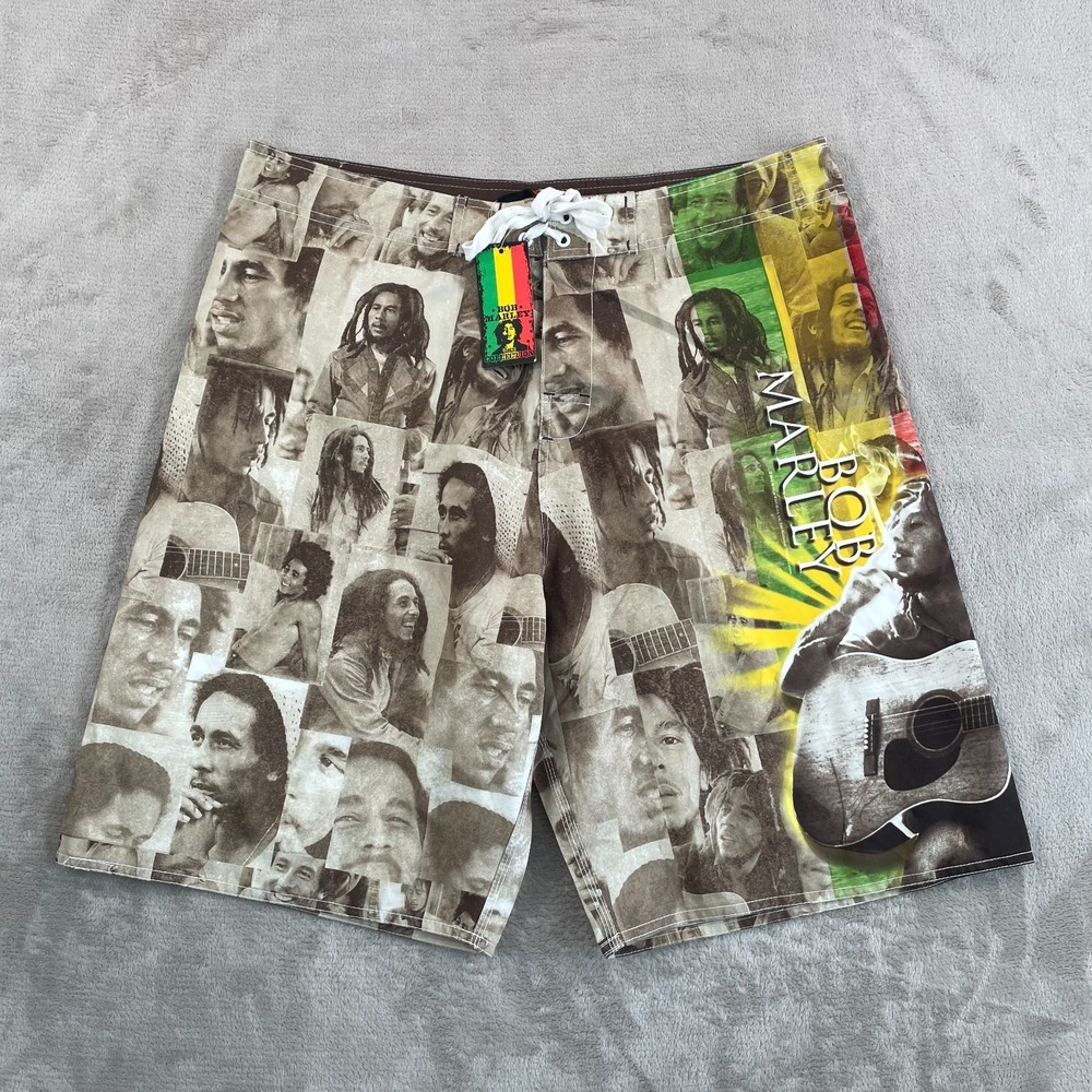 Bob Marley Board Shorts Men 38 Multicolor Zion Lion Swim Trunks‎ 2012 Rasta NWT
